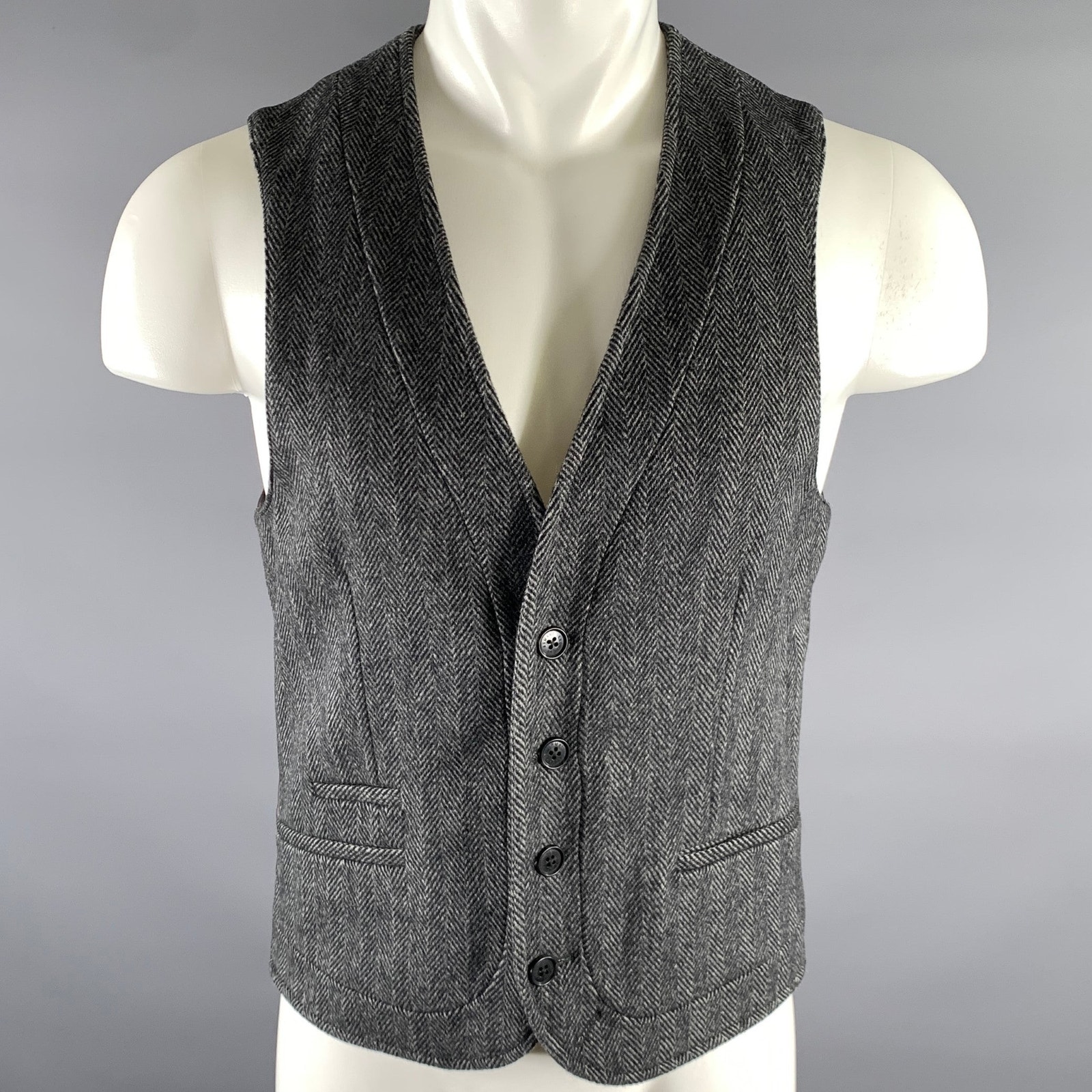 Armani Exchange Gray Herringbone Wool Vest